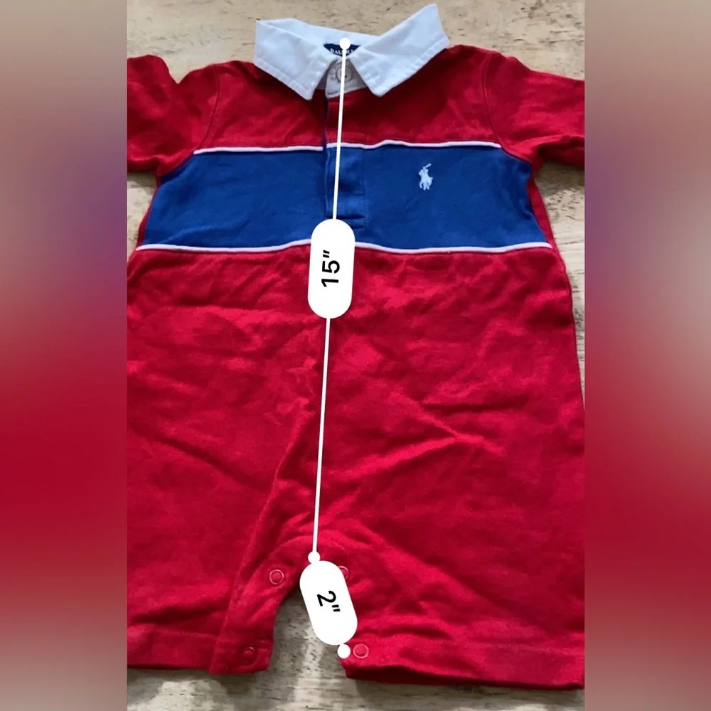 Vintage Polo Ralph Lauren Infant Sz‎ S (3-6 m) Red/Royal Blue Rugby Shortall